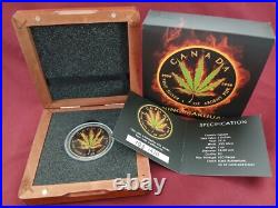 2016 BURNING MARIJUANA SATIVA 1oz Silver Coin Canada with 24K Gold & Ruthenium