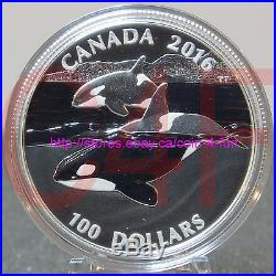2016 Canada $100 for $100 #8 Wildlife in Motion Orca Whale 1 oz Pure Silver Coin