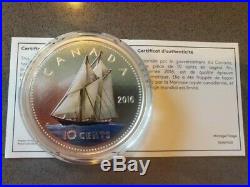 2016 Canada 10-Cent Colourized Fine Silver Big Coin Series 5oz Bluenose RCM