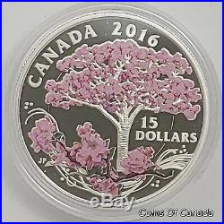 2016 Canada $15 Cherry Blossoms Pink Colorized Fine Silver Coin #coinsofcanada