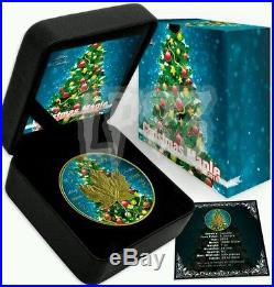 2016 Canada 1 OZ Silver $5 Maple Leaf Christmas colorized & gold gilded Coin