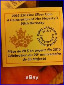 2016 Canada 1 oz Silver coin Celebration of Her Majesty's 90th B'day(#877/7,000)