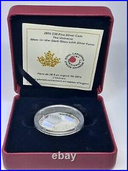 2016 Canada $20 Fine Silver Coin 99.99% The Universe Glow-in-the-Dark Glass Fume