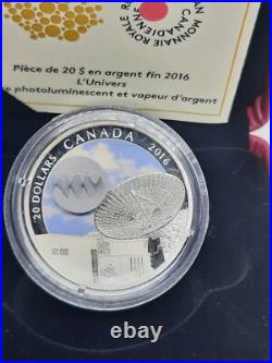 2016 Canada $20 Fine Silver Coin 99.99% The Universe Glow-in-the-Dark Glass Fume