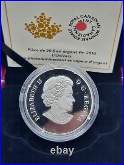 2016 Canada $20 Fine Silver Coin 99.99% The Universe Glow-in-the-Dark Glass Fume