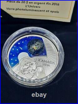 2016 Canada $20 Fine Silver Coin 99.99% The Universe Glow-in-the-Dark Glass Opal
