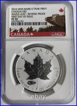 2016 Canada $5 Maple WW1 Tank Privy NGC PF70 First Day Of Issue Tank Label