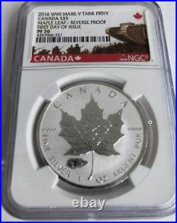 2016 Canada $5 Maple WW1 Tank Privy NGC PF70 First Day Of Issue Tank Label