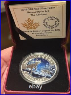 2016 Canada GEOMETRY IN ART The CARIBOU 1 Oz 999.9 FINE SILVER $20 Coin OGP