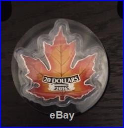 2016 Canada Pure Silver Maple Leaf-Shaped Proof $20 Colorized Coin 1 Oz. OGP/COA