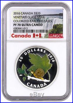 2016 Canada Silver $20 Venetian Glass Snail PF70 UC ER NGC Coin RARE