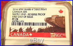 2016 Canadian Maple Leaf Mark V Tank Privy Reverse Proof Pf70 1 0z. Silver Coin