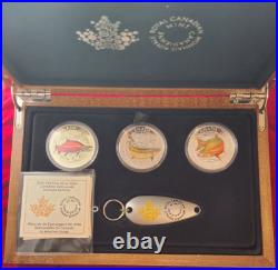 2016 Canadian Salmonids $20 X3 Fine Silver Coin Set With Fishing Lure 2016 Canadian Salmonids $20 X3 Fine Silver Coin Set With Fishing Lure