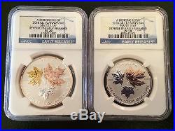 2016 Ngc Pf70 Er Canada Reverse Proof Silver 5 Coin Gilt Maple Leaf Set Blue