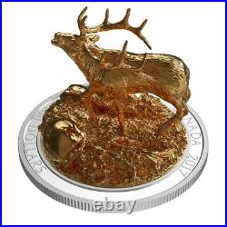 2017 $100 Sculpture of Majestic Canadian Animals Elk Pure Silver Coin