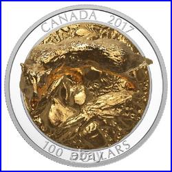 2017 $100 Sculpture of Majestic Canadian Animals Wolf Pure Silver Coin