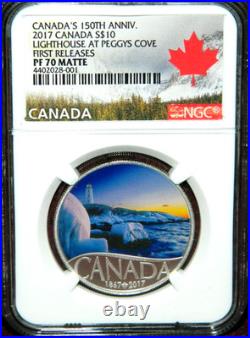 2017 $10 Canada 150th Lighthouse At Peggy's Cove Silver Coin Ngc Pf70 Matte Fr