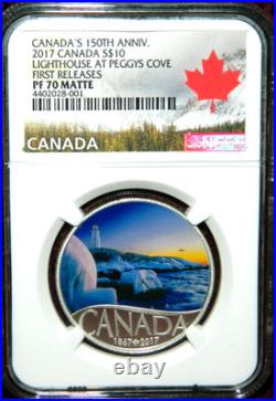 2017 $10 Canada 150th Lighthouse At Peggy's Cove Silver Coin Ngc Pf70 Matte Fr