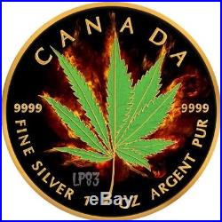 2017 1 Oz Silver BURNING MARIJUANA HYBRID Maple Leaf Coin With RUTHENIUM, 24K GOLD