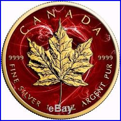 2017 1 Oz Silver Maple Leaf RED PASSION Coin. With 24K Gold Gilded