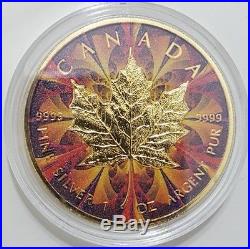 2017 1 Oz Silver YELLOW KALEIDOSCOPE Maple Leaf Coin, With 24K GOLD GILDED