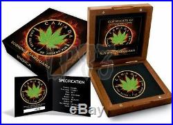 2017 1 Oz silver BURNING MARIJUANA INDICA Maple Leaf Fire Coin With 24kt Gold Gild