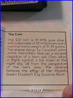 2017 $20 Fine Silver Nocturnal by Nature THE BARN OWL 1 OZ. 9999 Silver Coin