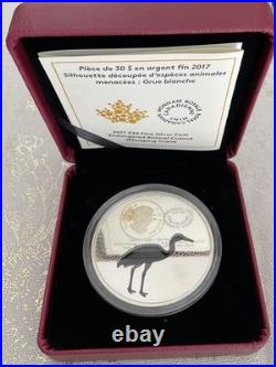 2017 $30 Endangered Animal Cutout Whooping Crane Pure Silver Coin Canada