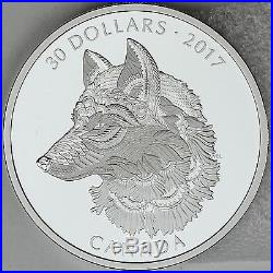 2017 $30 Zentangle Art The Great Grey Wolf, 2 oz 99.99% Pure Silver Proof Coin