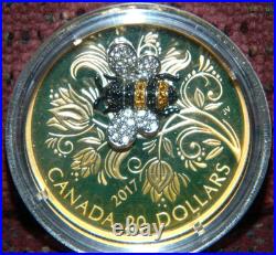 2017 CANADA $20 BEJEWELED BUGS BEE 1 OZ SILVER COIN WithGEMSTONES TONING ON COIN
