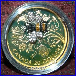 2017 CANADA $20 BEJEWELED BUGS BEE 1 OZ SILVER COIN WithGEMSTONES TONING ON COIN