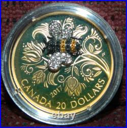 2017 CANADA $20 BEJEWELED BUGS BEE 1 OZ SILVER COIN WithGEMSTONES TONING ON COIN