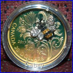 2017 CANADA $20 BEJEWELED BUGS BEE 1 OZ SILVER COIN WithGEMSTONES TONING ON COIN