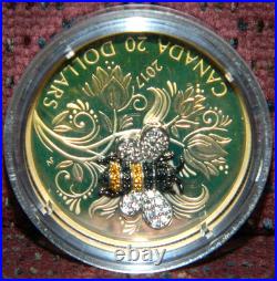 2017 CANADA $20 BEJEWELED BUGS BEE 1 OZ SILVER COIN WithGEMSTONES TONING ON COIN