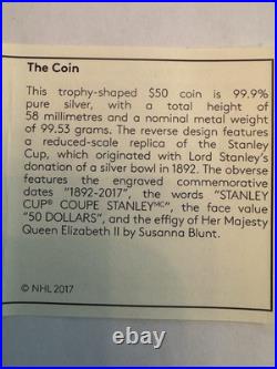 2017 CANADA $50 99.53g FINE SILVER 125th ANNIVERSARY OF THE STANLEY CUP+OGP+COA