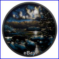 2017 CANADA ANIMALS IN THE MOONLIGHT COUGAR 2oz PURE SILVER COIN GLOW IN DARK