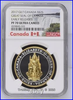 2017 CANADA Great Seal of Canada Gilt Silver Coin ER NGC Proof 70 UC withCOA