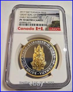 2017 CANADA Great Seal of Canada Gilt Silver Coin ER NGC Proof 70 UC withCOA