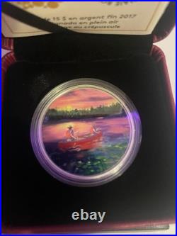 2017 Canada $15 Fine Silver Coin Great Canadian Outdoor Sunset Canoeing