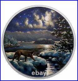 2017 Canada $30 2 oz Silver Coin Animals in Moonlight-Glow in the Dark-Cougar