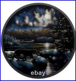 2017 Canada $30 2 oz Silver Coin Animals in Moonlight-Glow in the Dark-Cougar