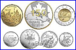 2017 Celebrating Canada's 150th 7 Coin Pure Silver Double Dollar Proof Set $1