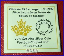 2017 Football-Shaped Curved Convex Canada Coin $25 1 oz. Pure Silver Proof