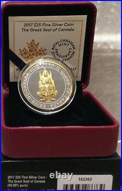 2017 Great Seal of Canada $25 1OZ Pure Silver Gold-Plated Proof Coin