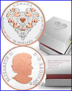 2017 Love Heart Marriage Wedding Day $20 1OZ Pure Silver Pink-Gold-Plated Coin