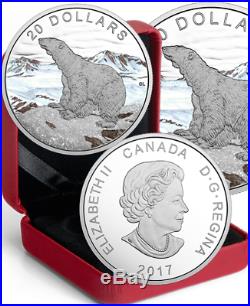 2017 Polar Bear Glistening North $20 1OZ Pure Silver Proof Coloured Coin Canada