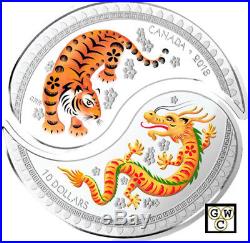 2018Tiger and Dragon-Yin and Yang' Shaped Set of 2 $10 Fine Silver Coins (18307)