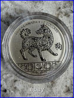 2018 15.87g 99.99% PURE SILVER $10 CANADIAN COIN. THE YEAR OF THE DOG. OGP+COA