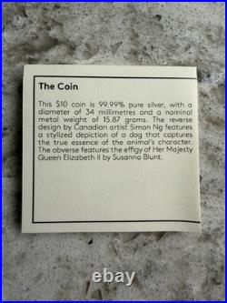2018 15.87g 99.99% PURE SILVER $10 CANADIAN COIN. THE YEAR OF THE DOG. OGP+COA