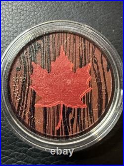 2018 1 Oz. 9999 Silver Canada Red Maple Leaf Wood Tone Color Coin Out Of 199